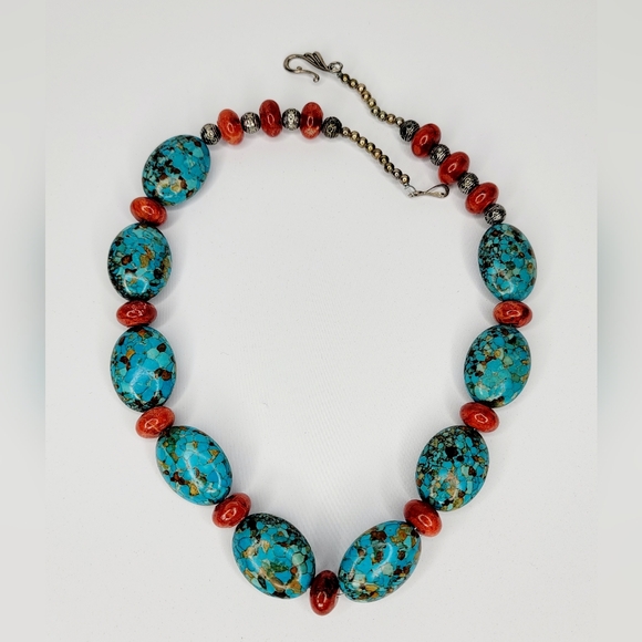 Turquoise Amber Stone Beaded Chunky Necklace - Picture 3 of 6